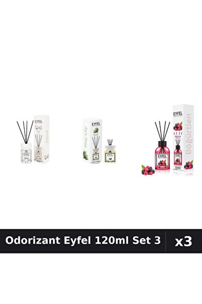 Eyfel Set 3 Odorizant Cameră Betișoare 120ml - Bumbac, Lacramioare, Fructe Pă...