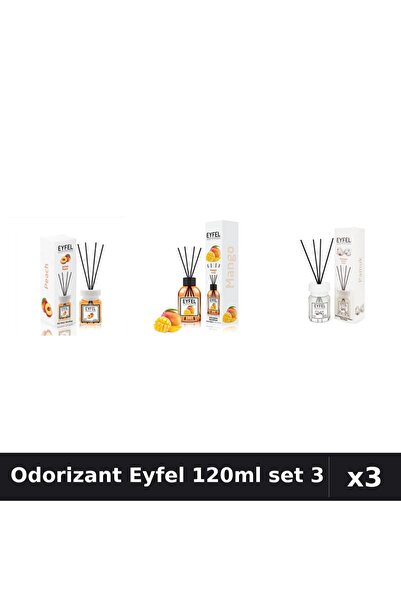 Eyfel Set 3 Odorizant Camera cu Betisoare 120ml - Piersică, Mango, Bumbac