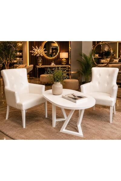 larissa design çay seti balkon takımı 2 berjer 1 ahşap sehpa(sehpa ölçü 100x60)