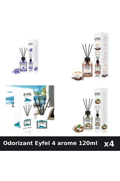 Eyfel Set 4 Odorizant Camera Betisoare 120ml - Lavandă, Cafea, Ocean, Nucă de...