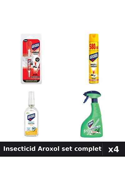 Aroxol Set 4 Insecticid - Spray 580ml, 400ml, Loțiune Repelent 85ml, Pastile 5g