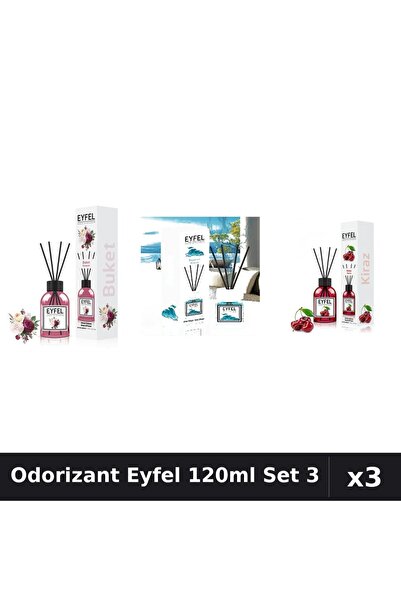 Eyfel Set 3 Odorizant Camera Betisoare 120ml - Bouquet, Ocean, Cireșe