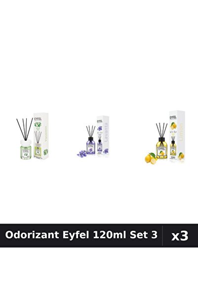 Eyfel Set 3 Odorizant Camera Betisoare 120ml - Iasomie, Lavanda, Lămâie