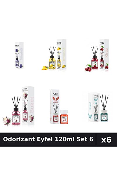 Eyfel Set 6 Odorizante Camera Betisoare 120ml - 6 Arome Asortate, Parfum Intens