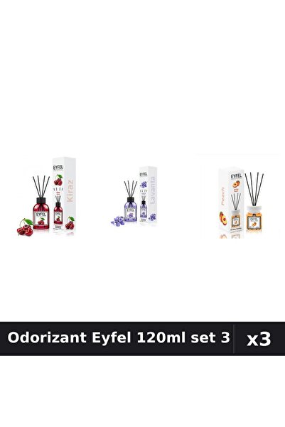 Eyfel Set 3 Odorizant Camera Betisoare 120ml - Cireșe, Lavandă, Piersică