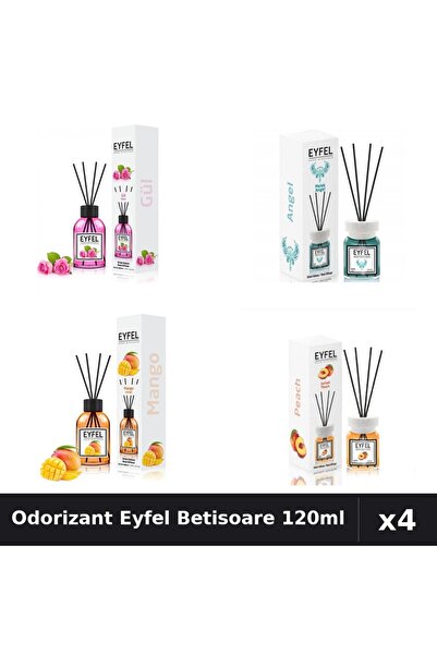Eyfel Set 4 Odorizant Camera Betisoare 120ml - Trandafir, Angel, Mango, Piersica
