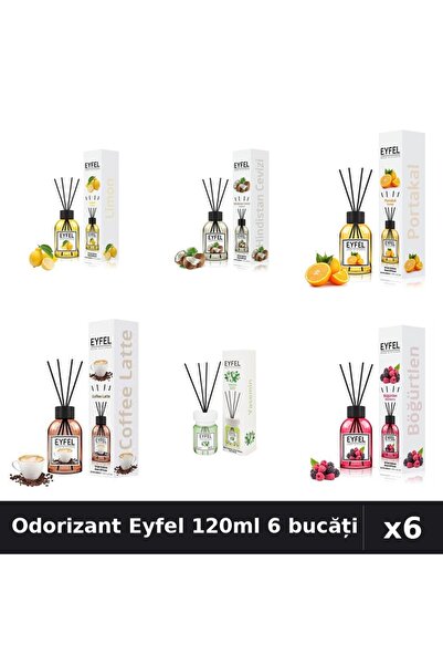 Eyfel Set 6 Odorizante Camera Betișoare 120ml - 6 Arome Asortate, Parfum Intens