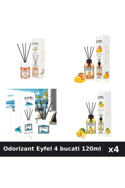 Eyfel Set 4 Odorizant Camera Betisoare - Acacia, Mango, Ocean, Lamaie 120ml