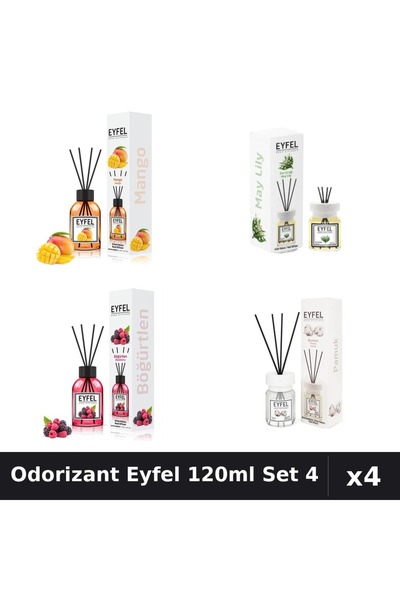Eyfel Set 4 Odorizant Cameră Betișoare 120ml - Mango, Lacramioare, Fructe Păd...