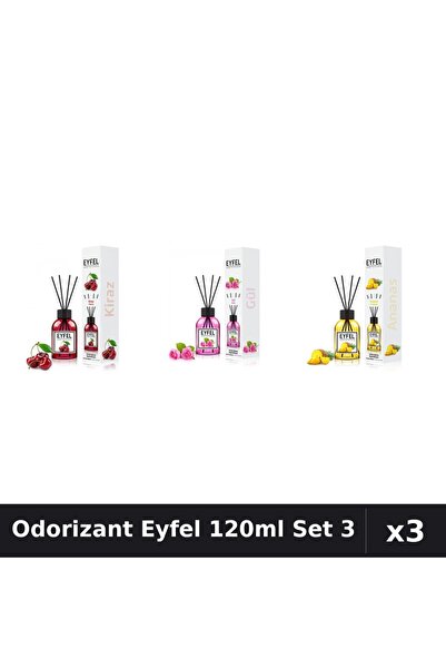 Eyfel Set 3 Odorizant Camera cu Betisoare 120ml - Cireșe, Trandafir, Ananas