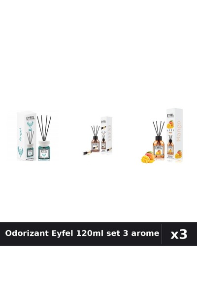 Eyfel Set 3 Odorizant Camera Betisoare 120ml - Angel, Vanilie, Mango