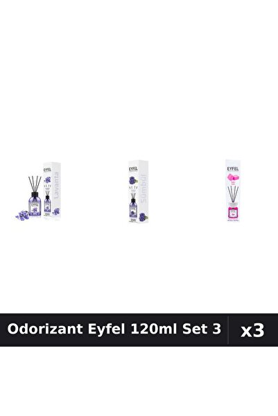 Eyfel Set 3 Odorizante Camera Betisoare 120ml - Lavandă, Zambile, Bubble Gum