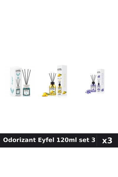 Eyfel Set 3 Odorizant Camera Betisoare 120ml - Angel, Ananas, Lavanda