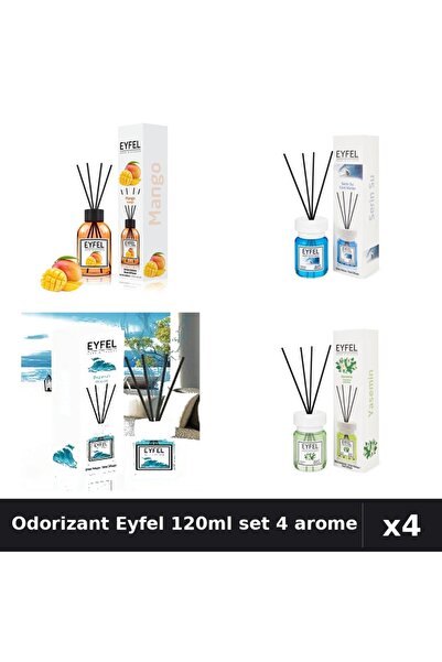 Eyfel Set 4 Odorizant Camera Betisoare 120ml - Mango, Cool Water, Ocean, Iasomie