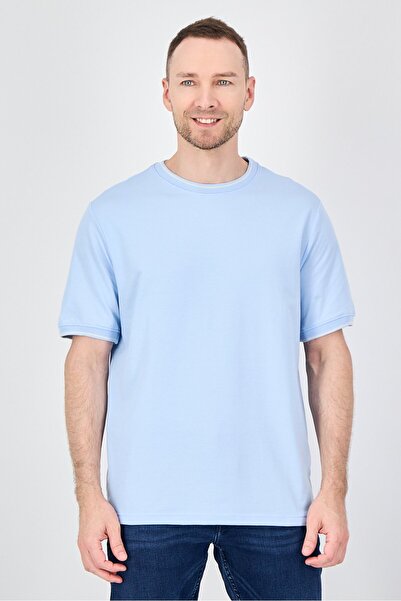 Palm Beach Men Crew Neck Plain Short Sleeve T-Shirt, Light Blue