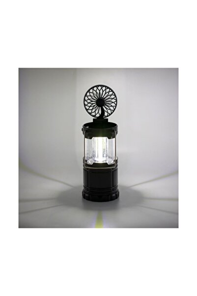 Zet Foldable LED COB lantern with fan, black, Ø8.5x19 cm, ideal for tent, cam...