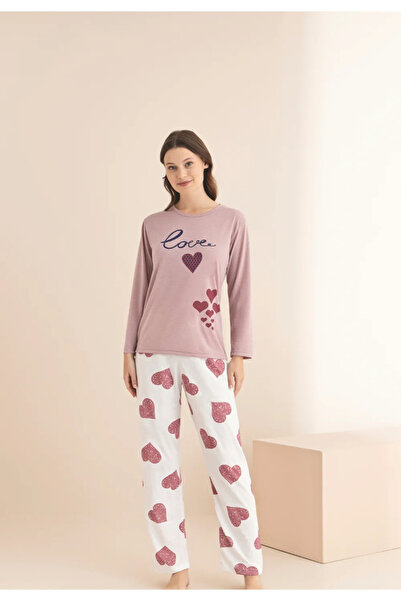 Miss Lale Pijama Γυναικεία ροζ πιτζάμα με μακριά μανίκια και μακρύ παντελόνι,...