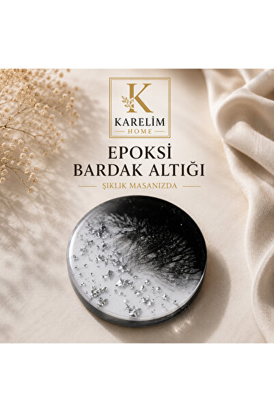 karelim home 2-Pack Epoxy Coasters with Silver Foil in Black Color