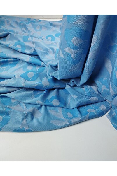 Kumaş Parça Blue Floral Patterned Jersey Fabric Thin Soft Flowing Blouse & Dr...