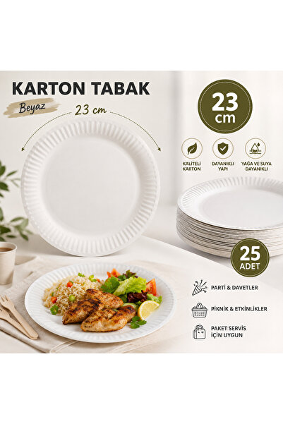 alenked Karton Tabak 23cm Beyaz 25'li