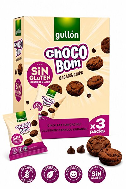 Gullon Choco Bom Glutensiz Kakao ve Çikolata Parçacıklı Kurabiye 3'lü Paket