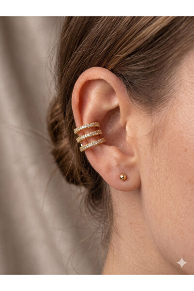 BİJU YILMAZ 26Ear13 Three Row Gold Vip Ear Cuff with Stones