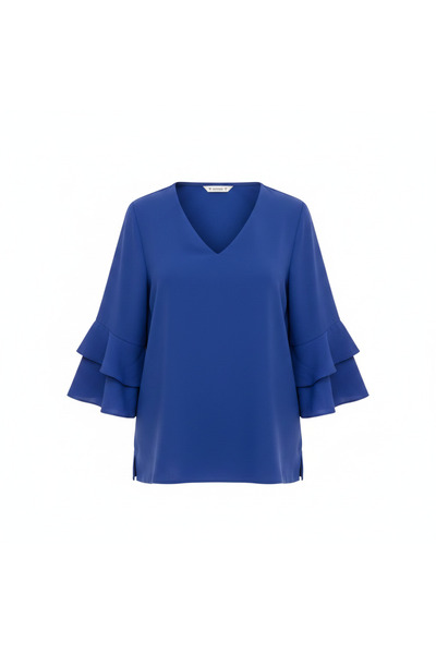 Genaric Dunnes Women's Royal Blue V-Neck Ruffle Sleeve Blouse