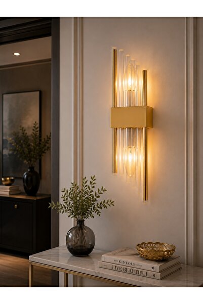 N.zone Luxurious Wall Applique with Gold Finish and Clear Glass Adds a High-E...