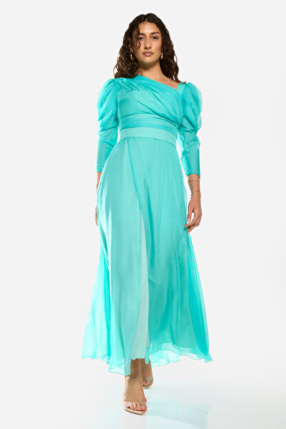House of Moda By Styli Draped Bodice Puff Sleeve Gown Maxi Dress