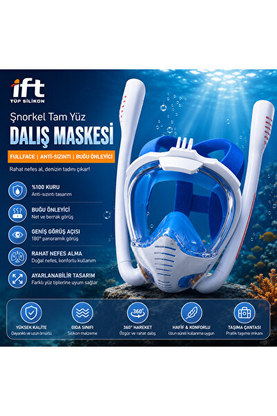 Artnest Tüp Silikon Tam Yüz Şnorkel Dalış Maskesi Full Face Buğu Önleyici Ant...