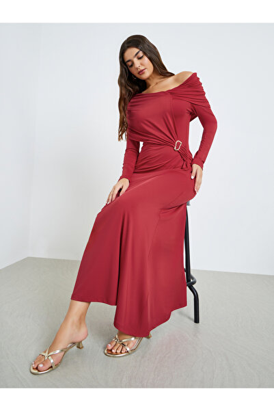 Styli Red Asymmetric Neck Maxi Dress