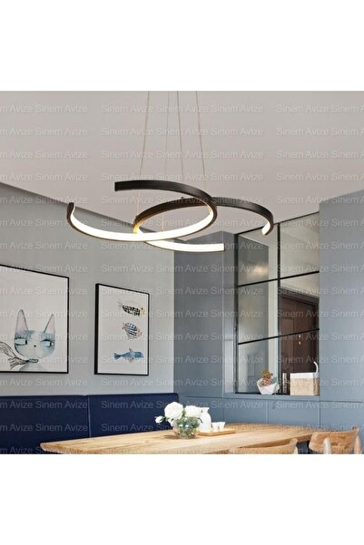 Elektroyou Sonya Siyah Sarkık Modern Salon Mutfak Hol Beyaz Ledli 2'li Avize