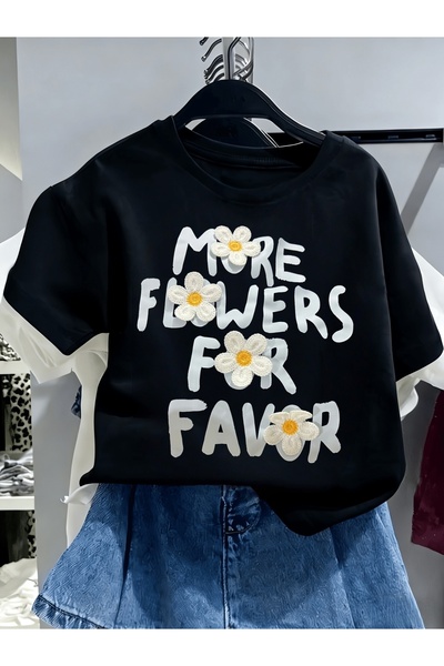 121 Women's Casual Crew Neck Short Sleeve T-Shirt with 3D Letter and Flower P...