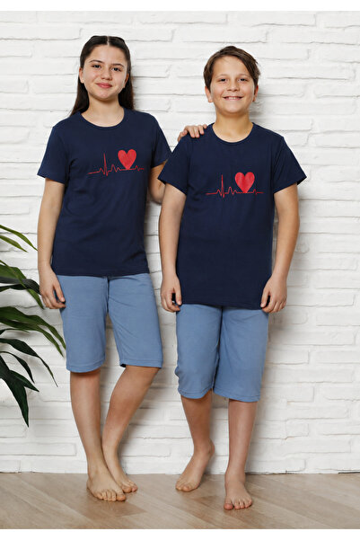 Serena Pijama copii cu maneca scurta si pantalon 3/4- culoare bleumarin