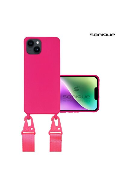 Sonique Θήκη Σιλικόνης με Strap CarryHang Apple iPhone 15 Plus Φουξ