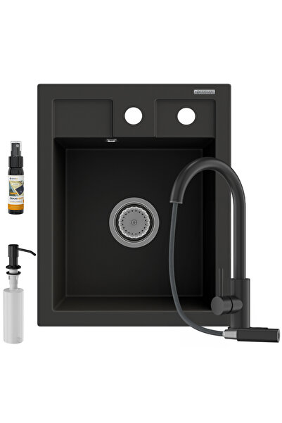 Granitan Best sink package + Snake faucet + Dispenser, 400x500 mm, black with...