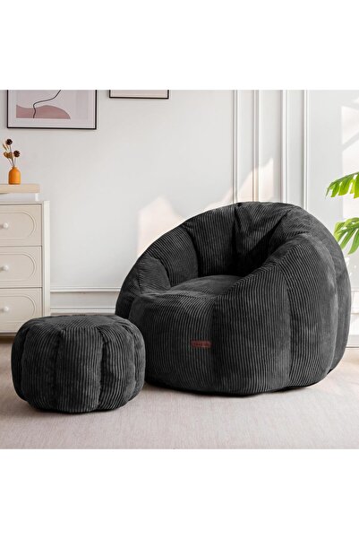 puffiber Balkon Takımı Büyük Puf Koltuk ve Ayak Pufu Seti – Bahçe, Teras ve Okuma Köşesi İçin Konforlu Berjer 95x80 Cm
