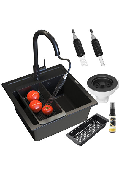 Granitan Pachet Chiuveta Granit Neagra Malmo, set premium cu baterie Snake Pr...