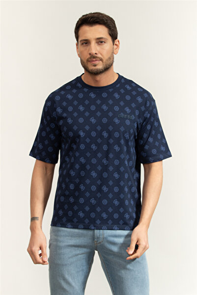 Guess Ovidio Erkek Aktif Oversize Fit Bisiklet Yaka T-Shirt Lacivert
