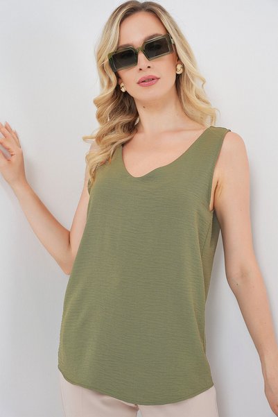 Merterium Women's V-Neck Zero Sleeve Blouse 1450 - A.Khaki