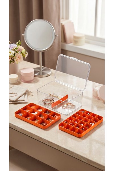WOODCAP 3 Layers Jewelry Organizer Box with 38 Compartments and Clear Lid for Organizing Jewelry, Rings, Earrings, Necklaces