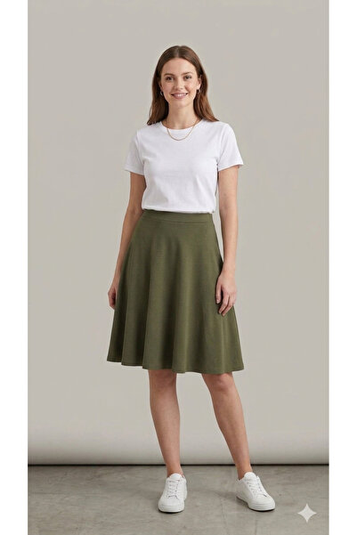Sublime Butik Γυναικεία Καλοκαιρινή Φούστα Μίντι Χακί σε στυλ γραφείου