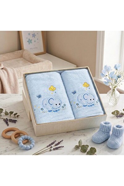ROYAM Minel 100% Cotton Set of 2 Embroidered Baby Kids Towel Set