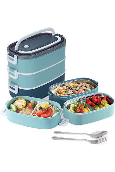 HI-FINE (ag58ad4)3 Tier Stainless Steel Bento Lunch Box, 4 Compartments, Cutl...