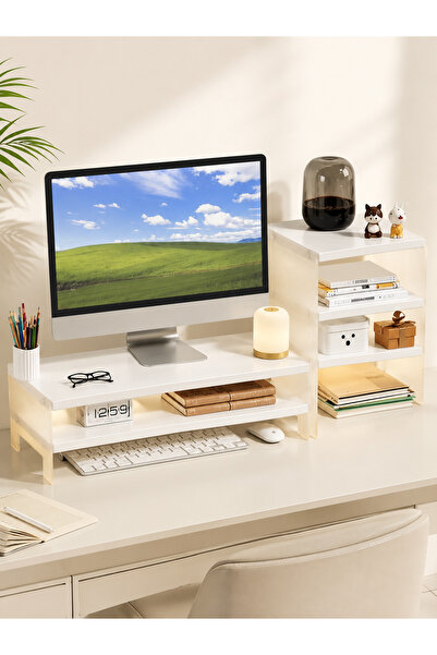 EqiEch 2-Tier Wooden Monitor Riser Stand with 3-Layer Desktop Storage Shelf, ...