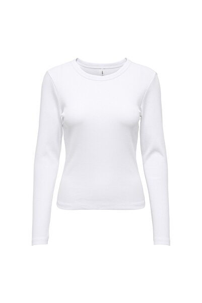 ONLY Damen Ripp-Langarmshirt - ONLVAL O-NECKT SWEAT, Rundhals, Regular Fit, B...