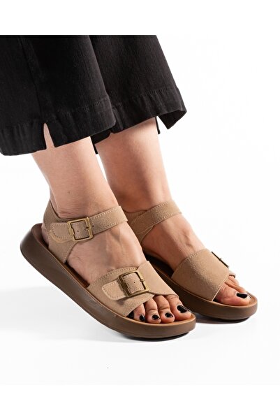 ALOGO Women's Camel Sandals Made of Ecological Suede Leather Loiu