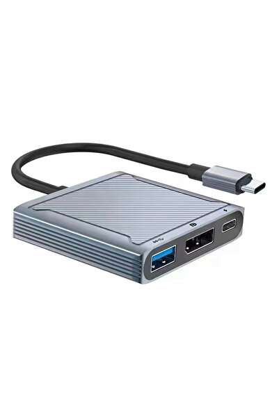 ThenTech Şarj Destekli 3 in 1 Type C DisplayPort Dönüştürücü Adaptör USB 3.0 Çoklu Çoğaltıcı Gümüş