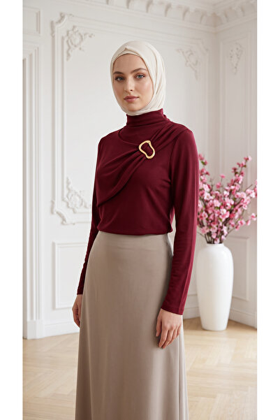 3B Stil Women's Buckle Collar Sandy Long Sleeve Blouse