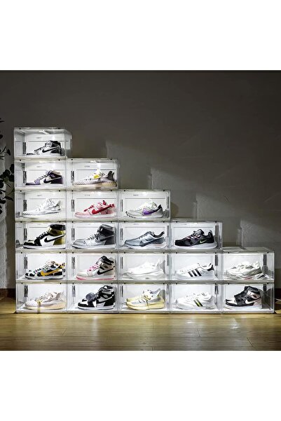 Arabest 4-Pack Clear Shoe Storage Box, Stackable Acrylic with LED Voice Contr...